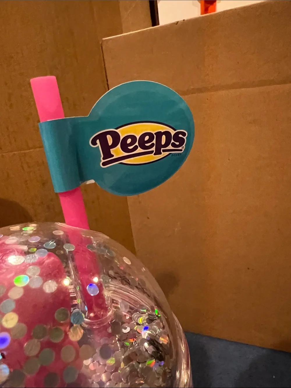 Peeps Pink Iridescent Confetti Tumbler with Straw